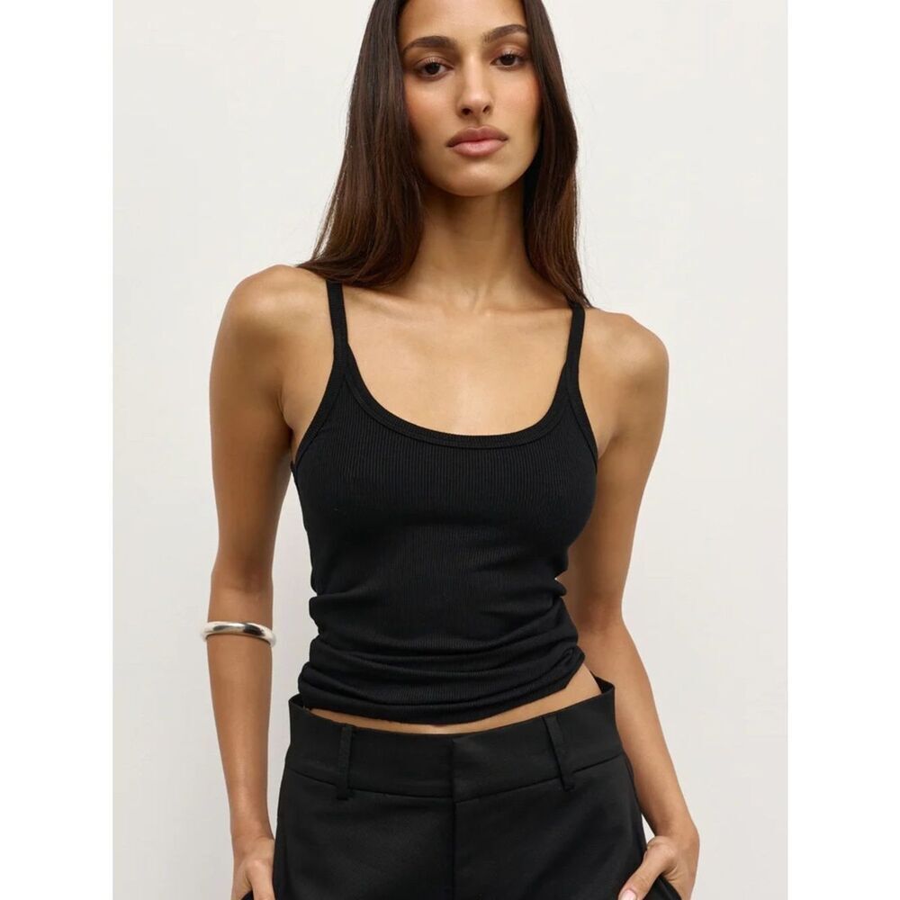 Bayse Black Ribbed Scoop Tank Top